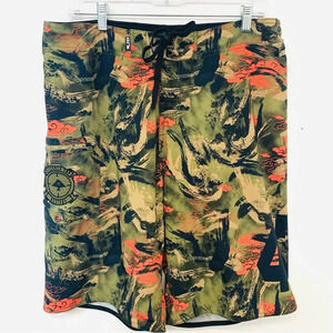 Camo Board Shorts Men 32 Cargo‎ Pocket  Drawstring Stretch Beach Travel Surf LRG